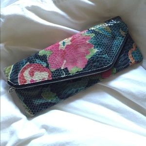 Snakeskin Floral Hobo Clutch
