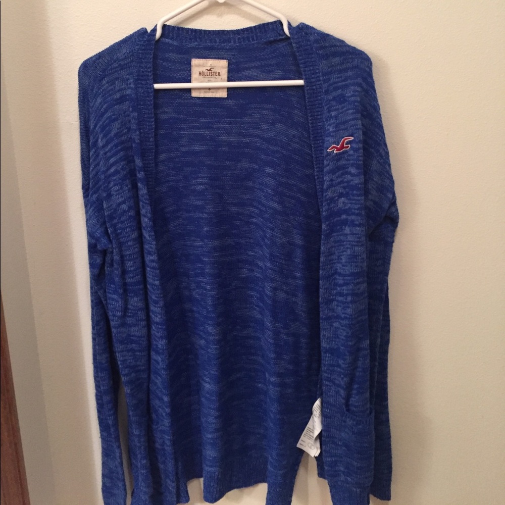 Dark royal blue button up Hollister cardigan.