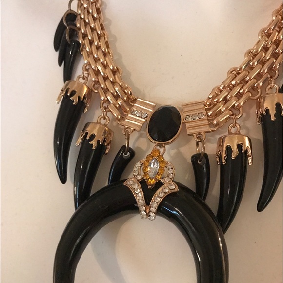Gold + Black Tribal Statement Necklace - Picture 2 of 3