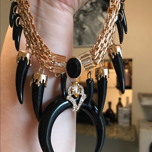 Gold + Black Tribal Statement Necklace - Picture 3 of 3