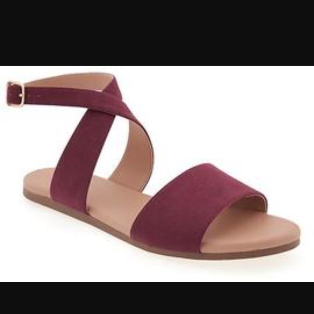Burgundy ankle strap sandals