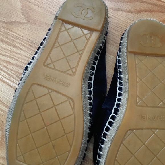 Blue Blk CHANEL Velvet CapToe CC Espadrilles Flats - Picture 2 of 8