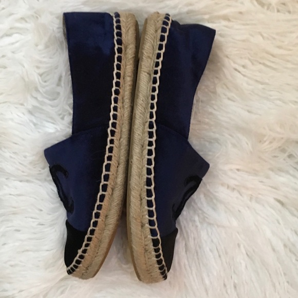 Blue Blk CHANEL Velvet CapToe CC Espadrilles Flats - Picture 6 of 8