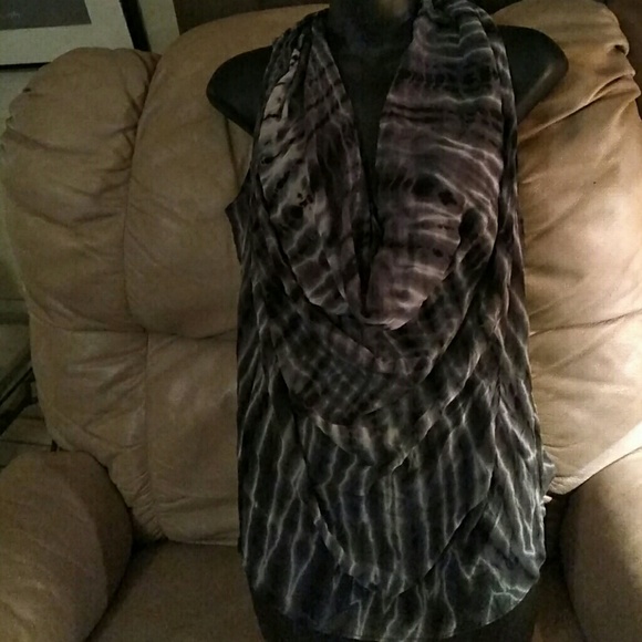 Cowl neck Grey & White tye dyed sleeveless tank - Picture 1 of 4