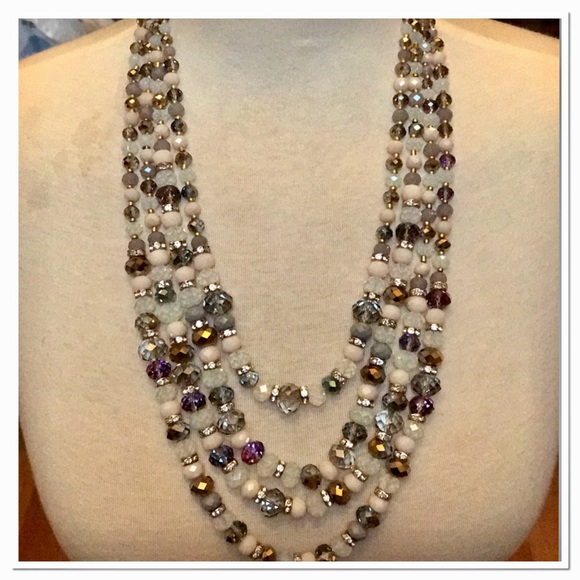 Natasha Multi Strand Beaded Statement Necklace - Picture 2 of 7