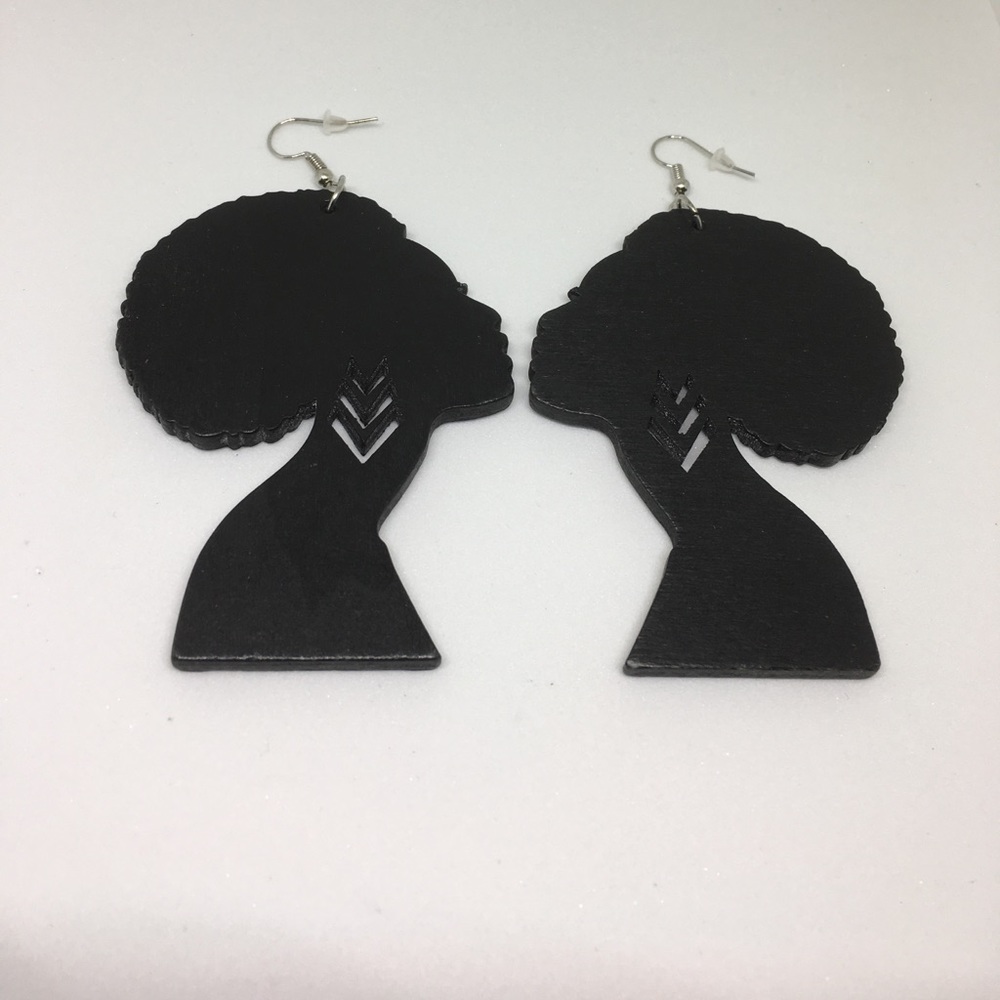 Afro Wood Dangling Earrings