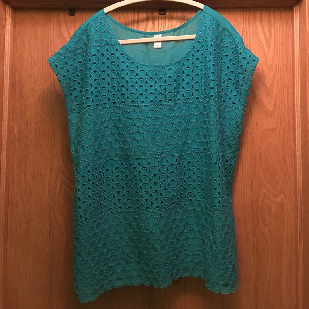 Turquoise lace cut out shirt