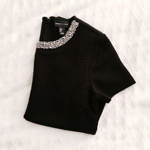 Black quilted top with embellished collar
