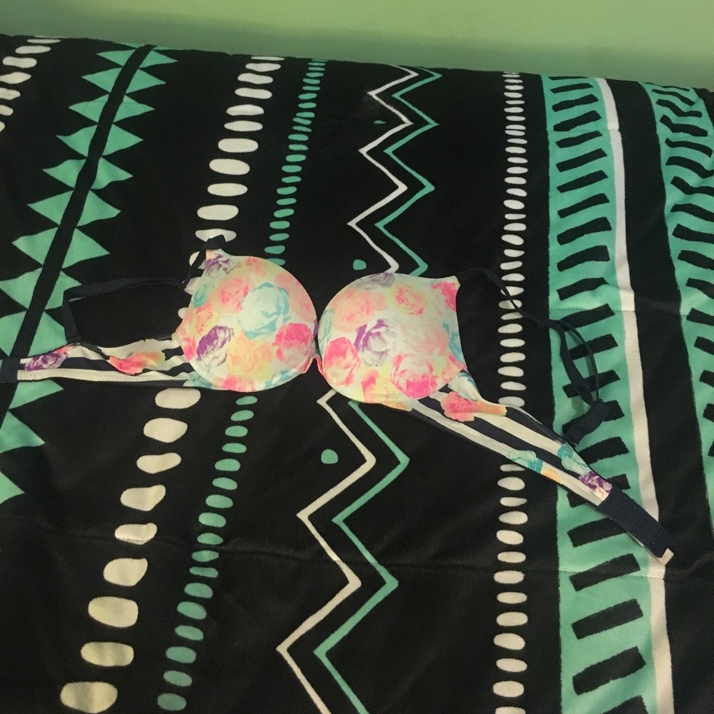 PINK push-up wear everywhere colorful roses bra