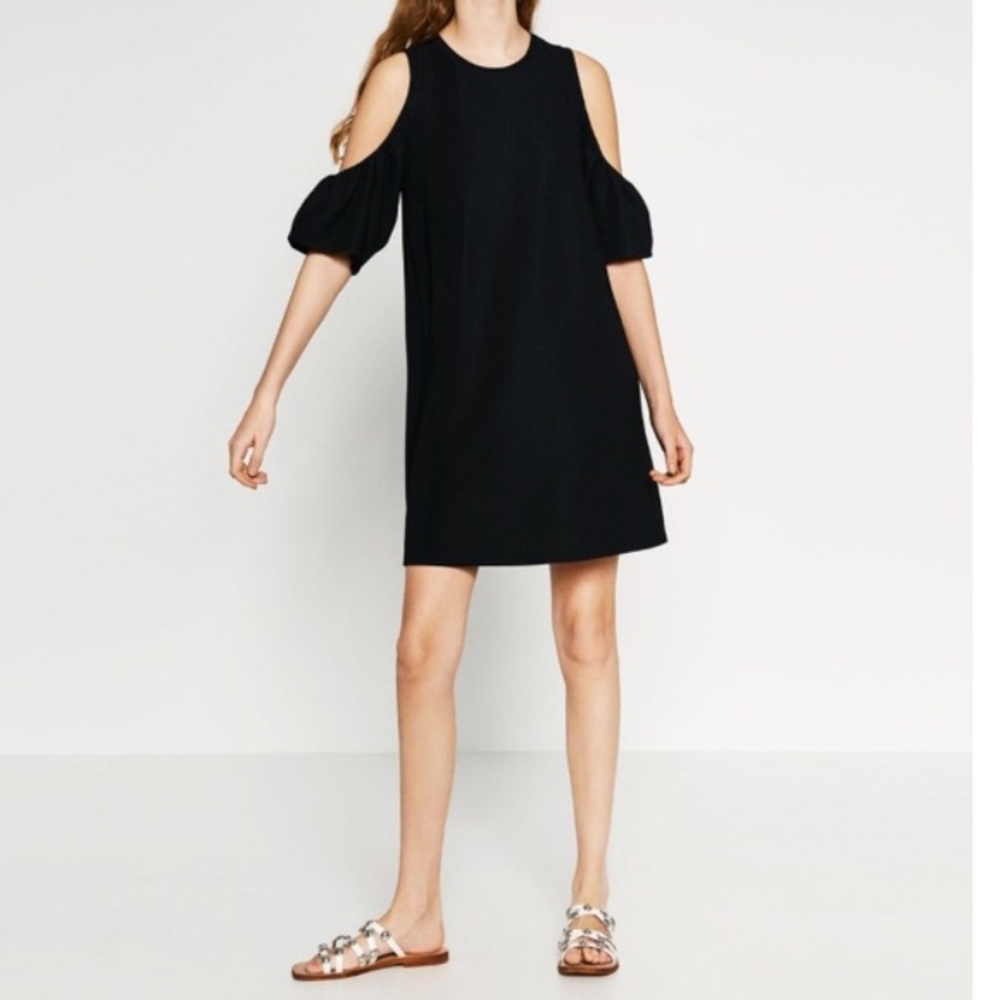 Zara black cold shoulder A-line dress size small
