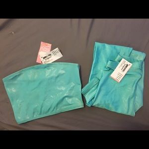 Two piece metallic blue outfit