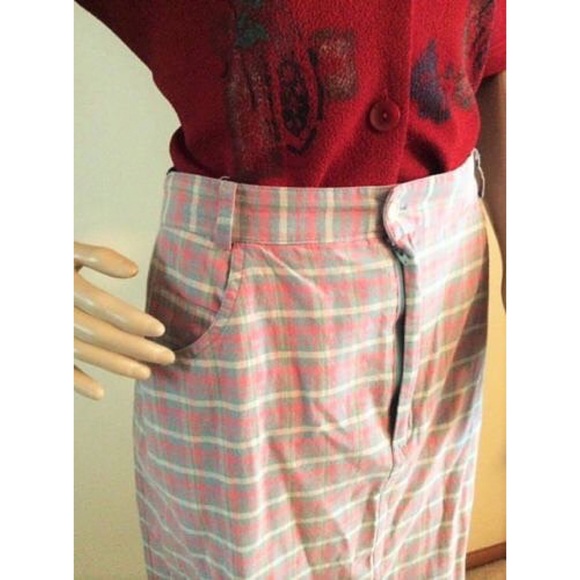 Joan Leslie Vintage 70's Plaid Pencil Skirt (M) - Picture 3 of 4
