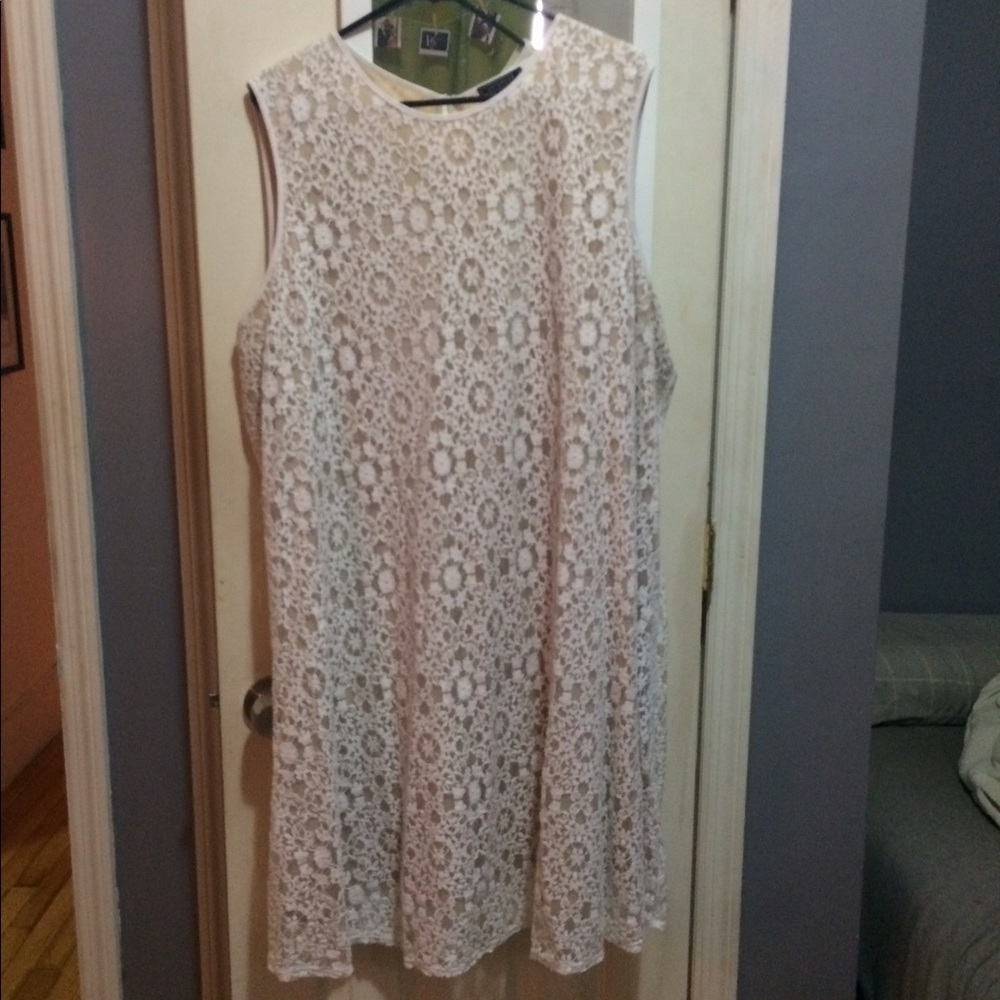 Metaphor Plus Size White & Beige lace shift dress