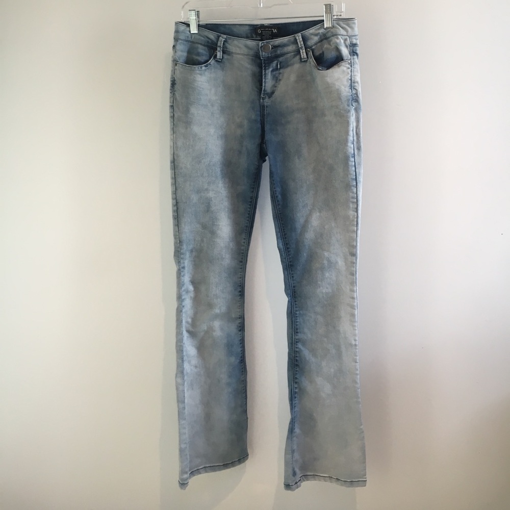 Light blue acid wash flare jeans