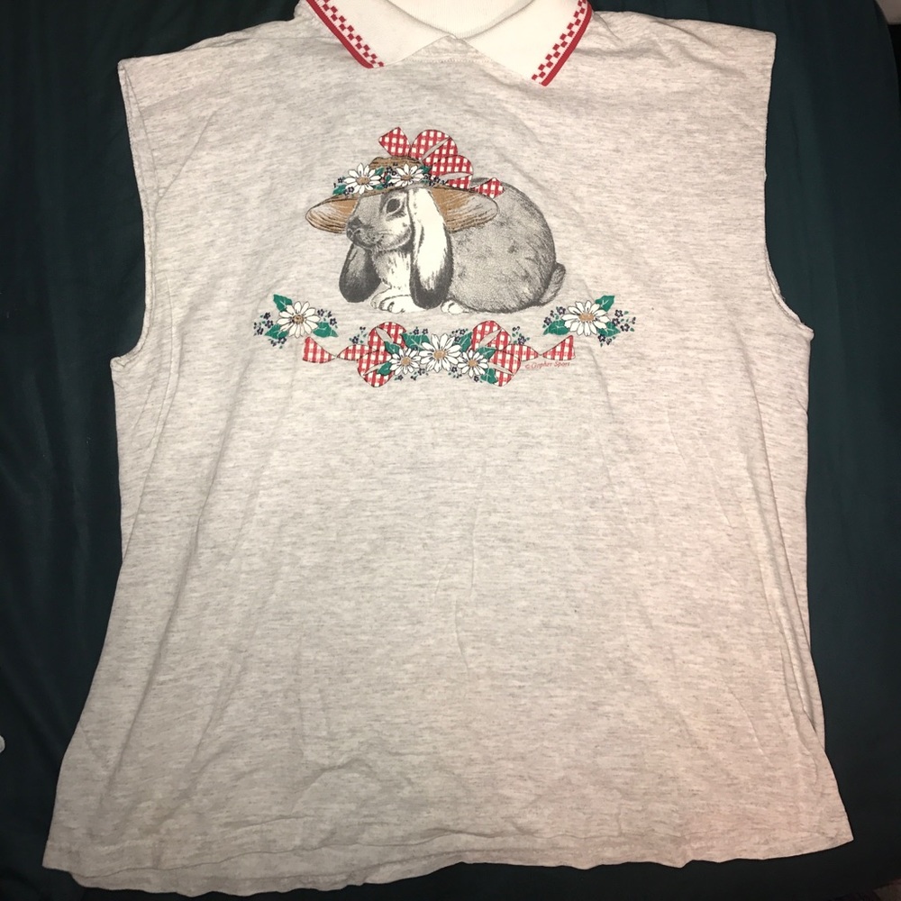 Vintage Collared Bunny Shirt! Distressed, XL