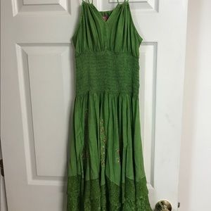 Green hippie embroidered hippie sun dress
