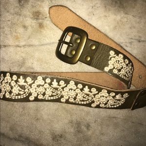 Boho leather embroidered belt