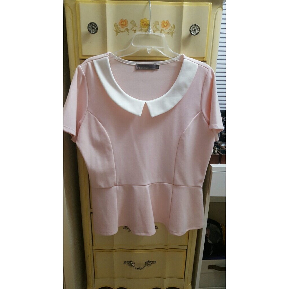 💕 Pink Clove Pink Collared Peplum Top NWOT 💕