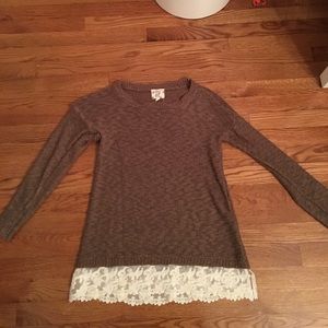 Brown knit sweater with lace bottoms