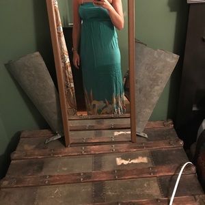 Green Floral strapless maxi