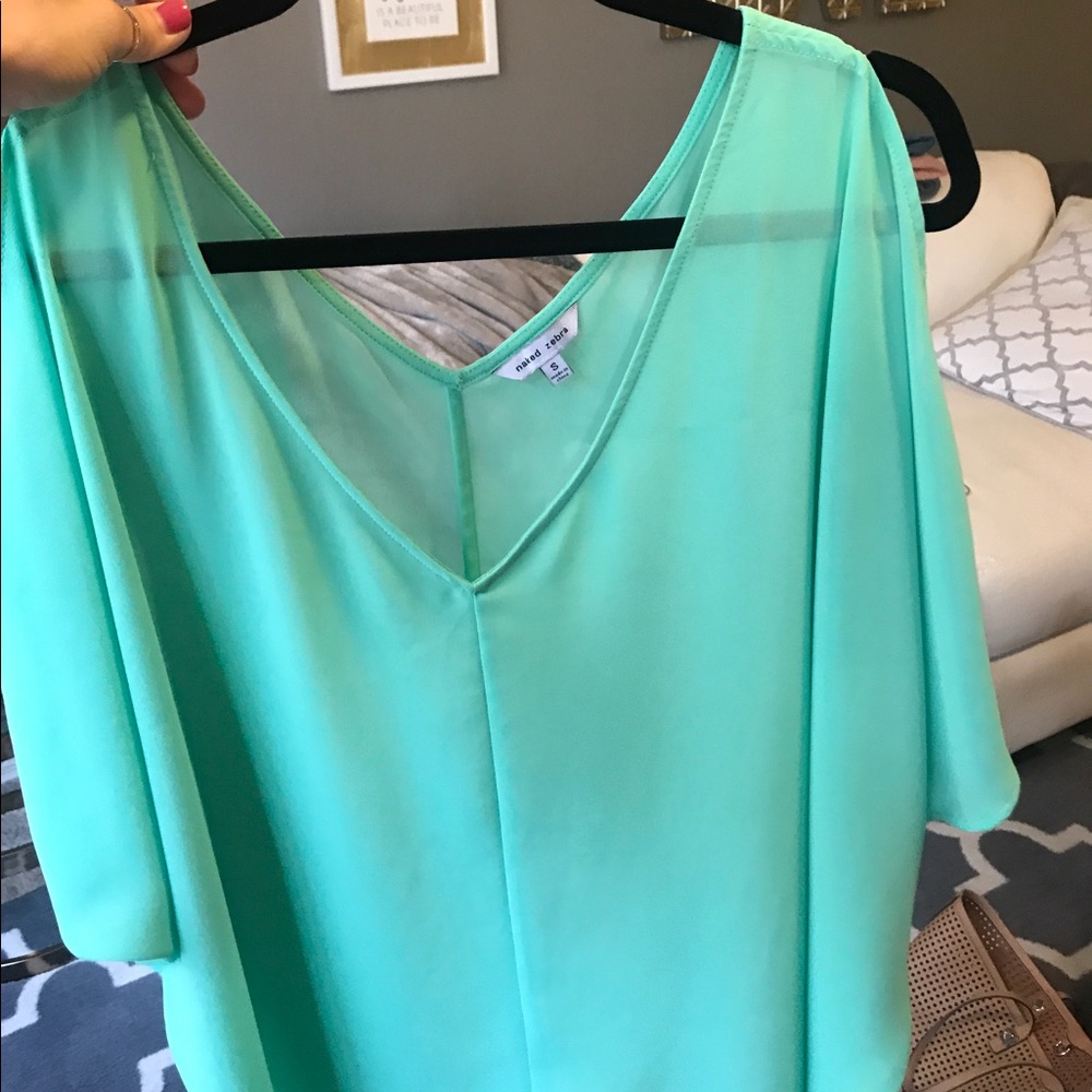 EUC Mint Green Sheer Top w/ arm slits - Sz Small