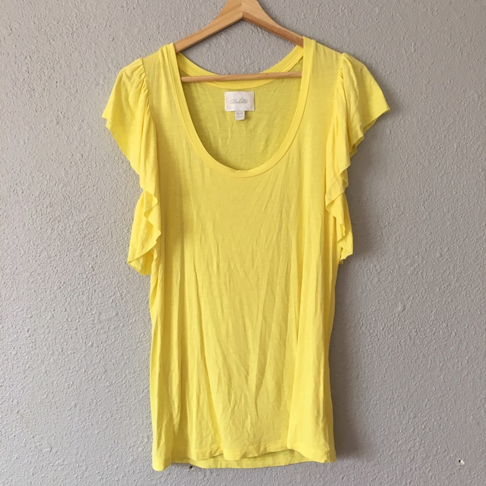 Anthropologie Deletta yellow flutter sleeve top