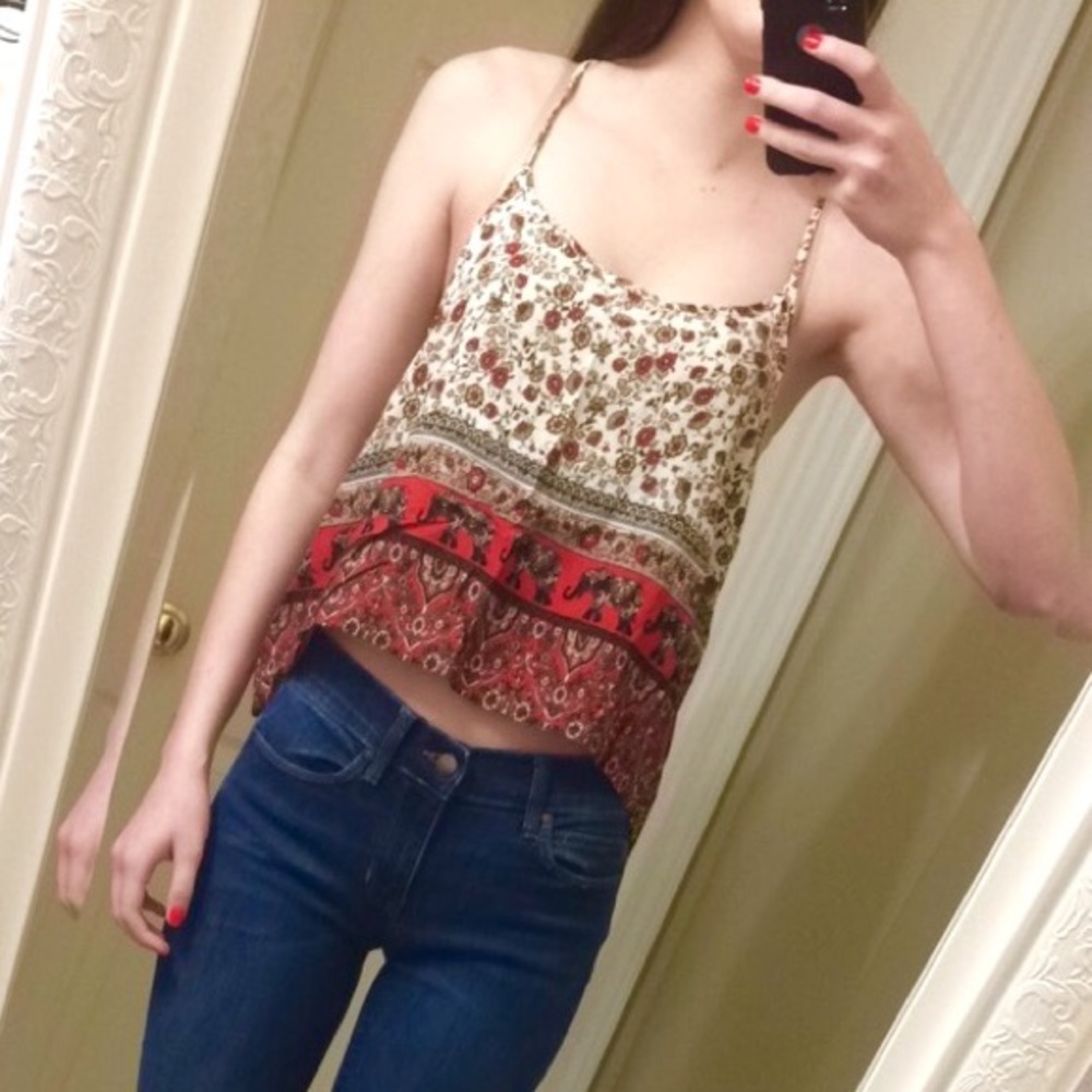 Red and White Tribal Printed Tank