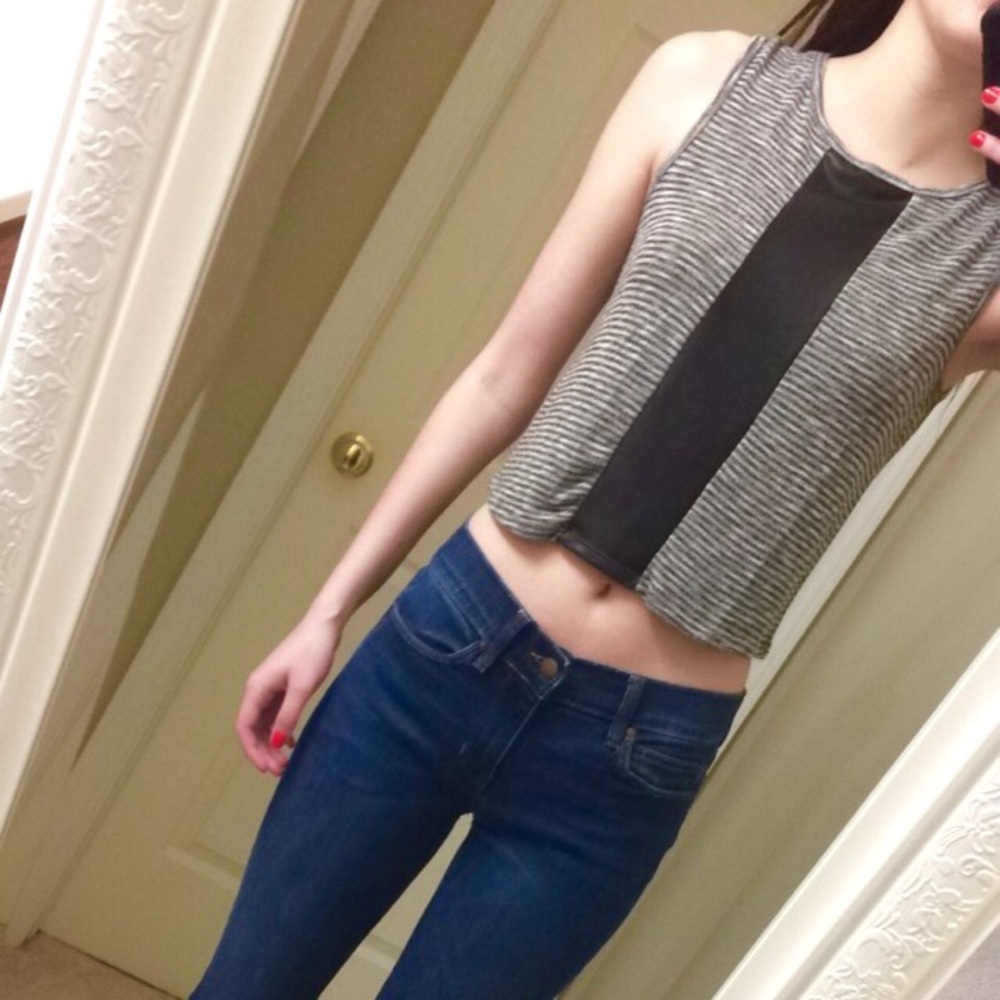 Gray and White Striped Crop Top