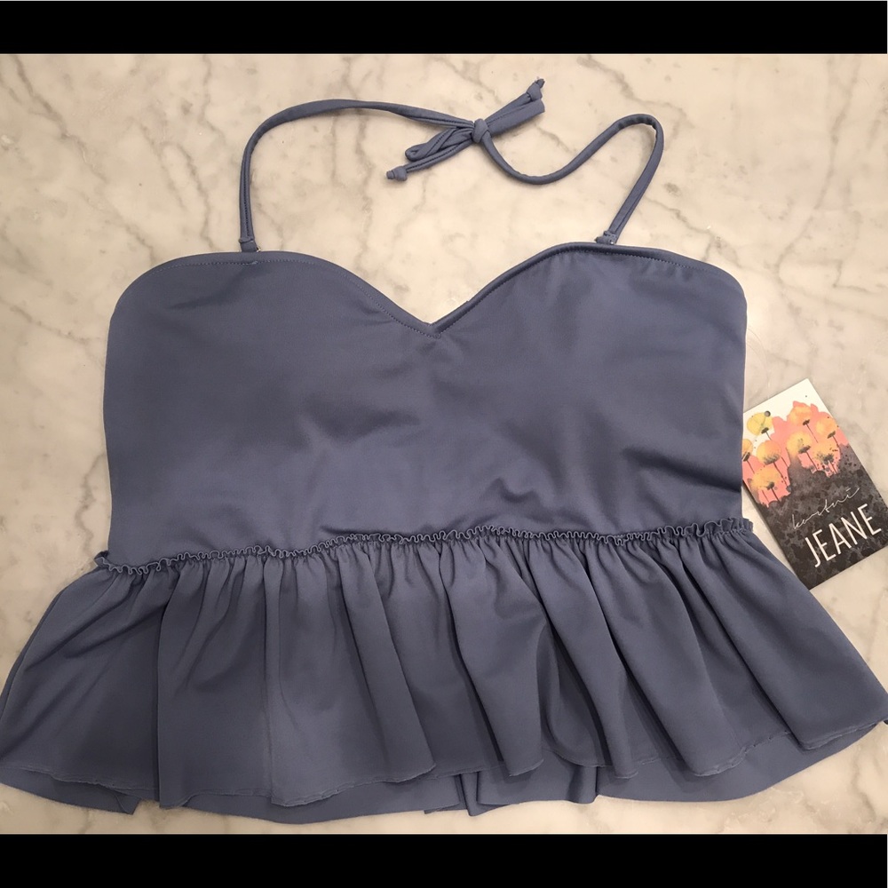 Kortni Jeanne Sweetheart Peplum Top M Steel Blue