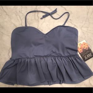 Kortni Jeanne Sweetheart Peplum Top M Steel Blue