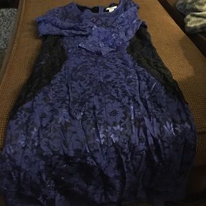 Black and blue lace color block dress