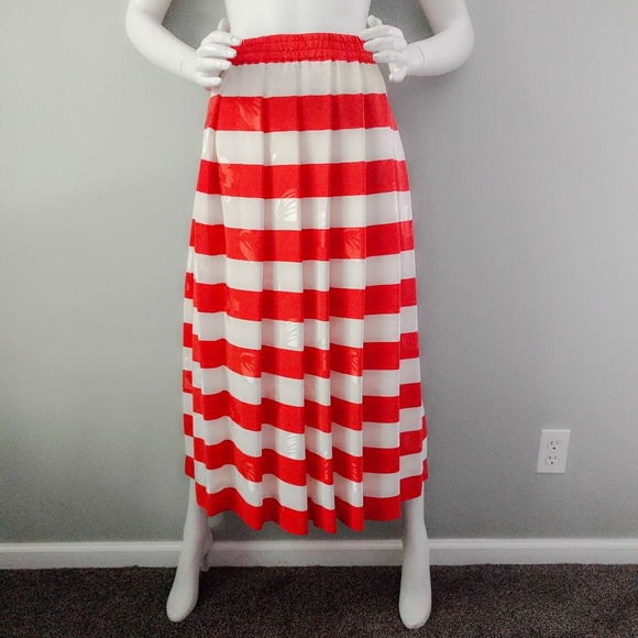 Vintage 🎉HP🎉 1980s Anne Klein Orange Stripe Silk Full Skirt 8 - Picture 2 of 7