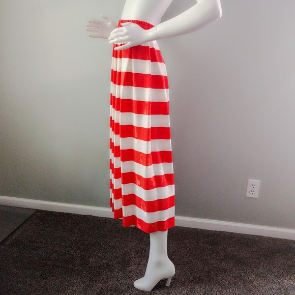 Vintage 🎉HP🎉 1980s Anne Klein Orange Stripe Silk Full Skirt 8 - Picture 4 of 7