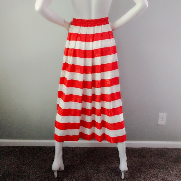 Vintage 🎉HP🎉 1980s Anne Klein Orange Stripe Silk Full Skirt 8 - Picture 5 of 7