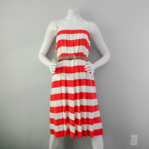 Vintage 🎉HP🎉 1980s Anne Klein Orange Stripe Silk Full Skirt 8 - Picture 6 of 7