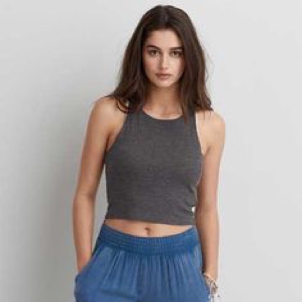 Don't Ask Why Gray Muscle Cropped Top
