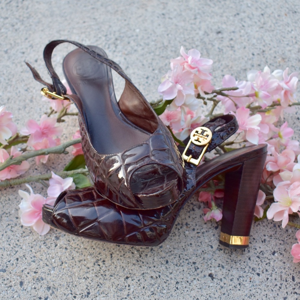 ⚡️Tory Burch Leather Brown & Gold Pumps
