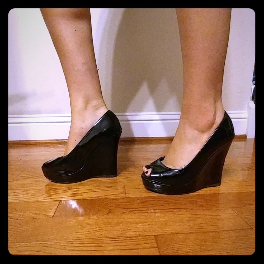 Patent Leather Black Wedge Heel