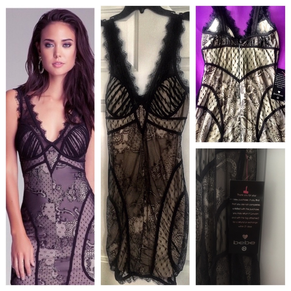 Black and Cream Lace Bebe Dress