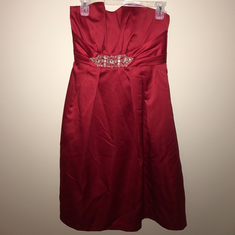 Satin Crimson Strapless Dress