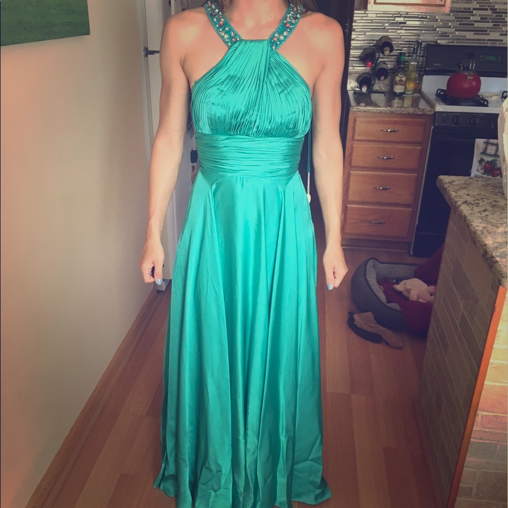 Long bridesmaids dress aqua green