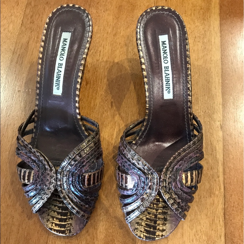Manolo Blahnik watersnake leather slides