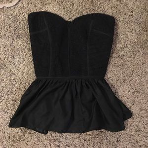 Black peplum strapless top