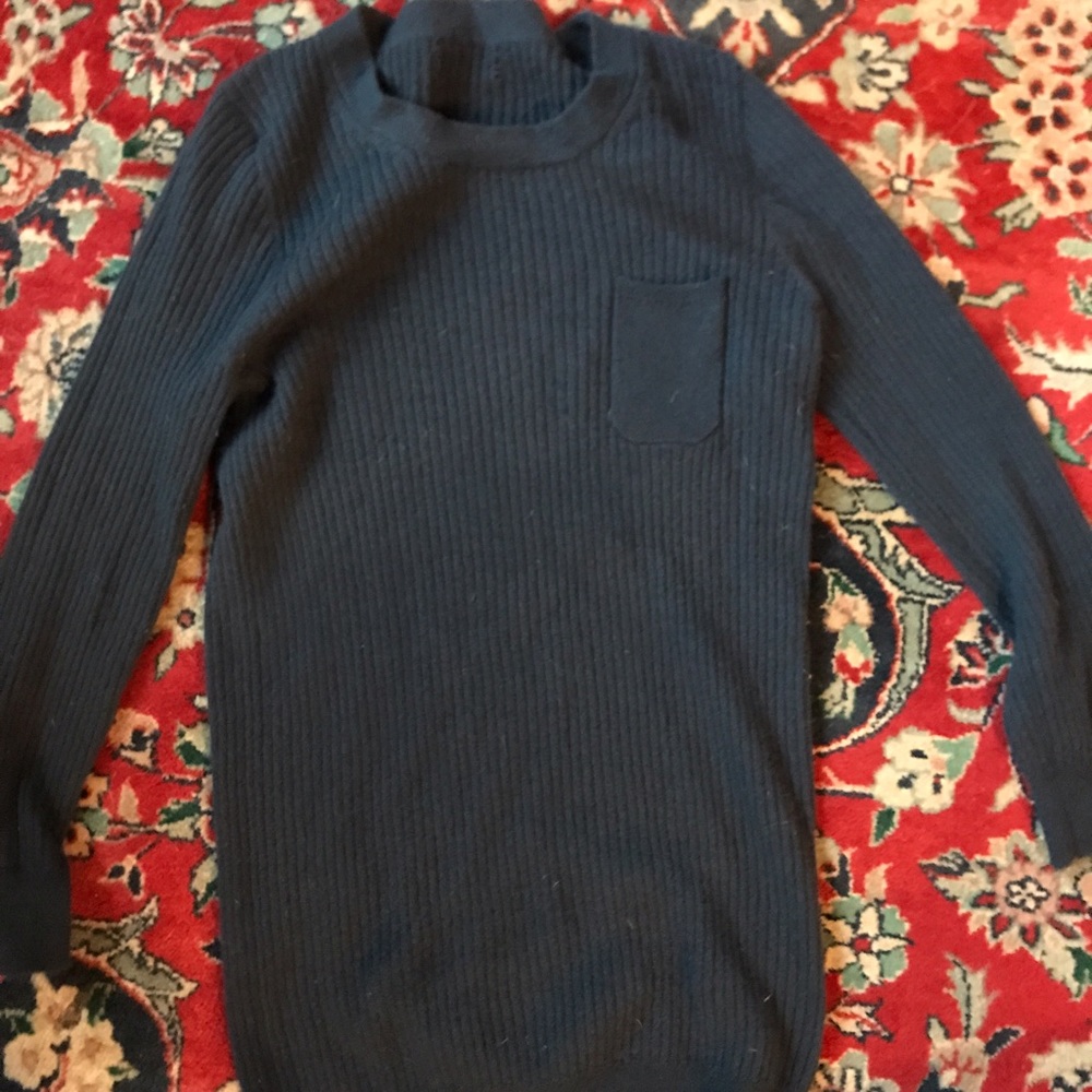 JCrew Ribbed Navy Pocket Crewneck Sweater - Picture 1 of 2