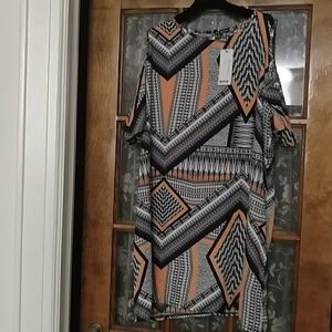 Tribal print cold-shoulder dress