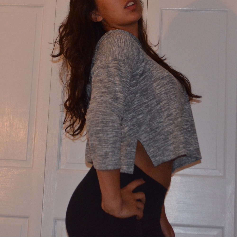 Grey Half Sleeve Crop Top