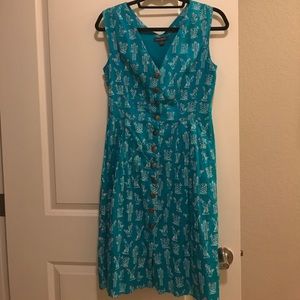 Flash Sale!!Southwest Blue Cactus Button Up Dress