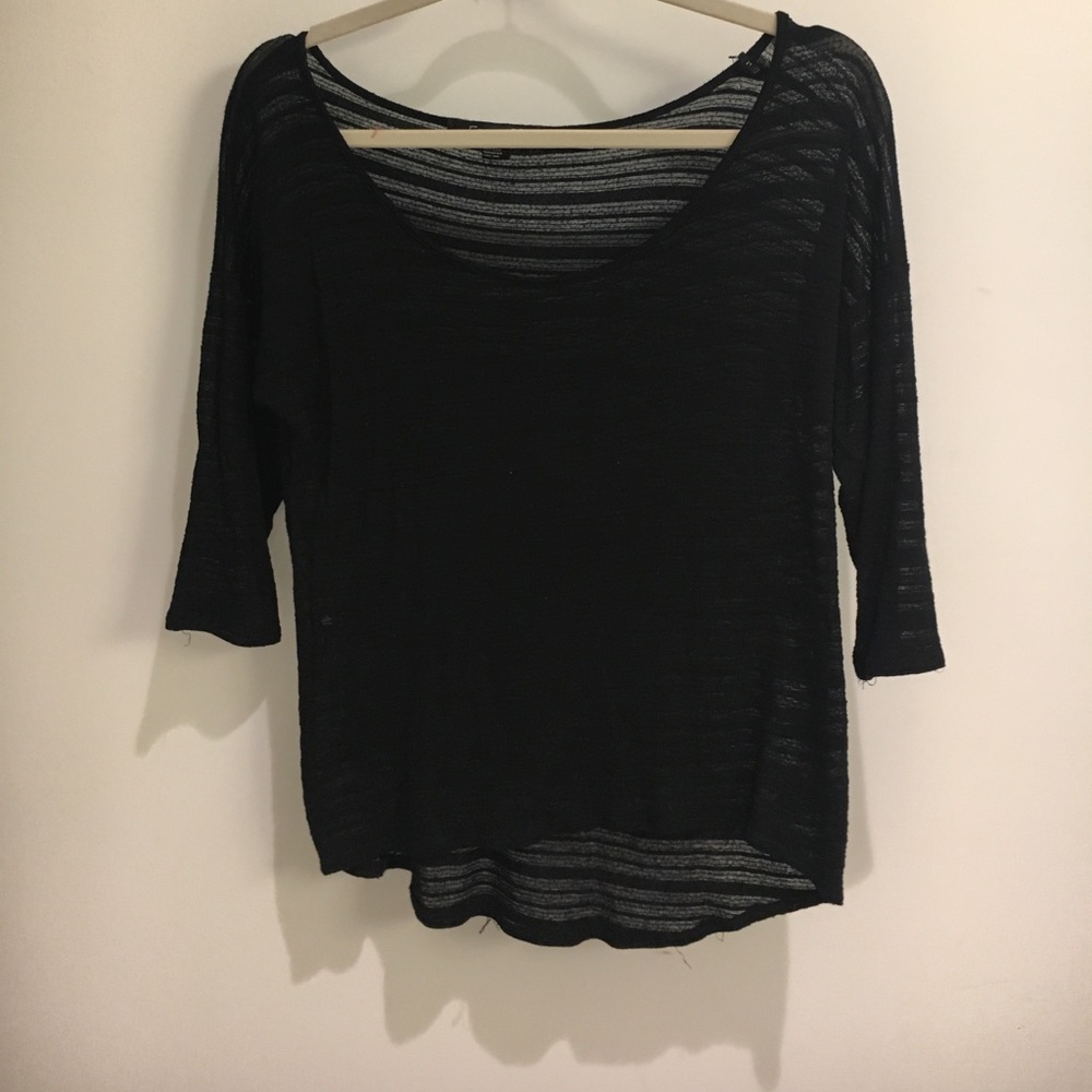 Sheer striped 3/4 sleeve top