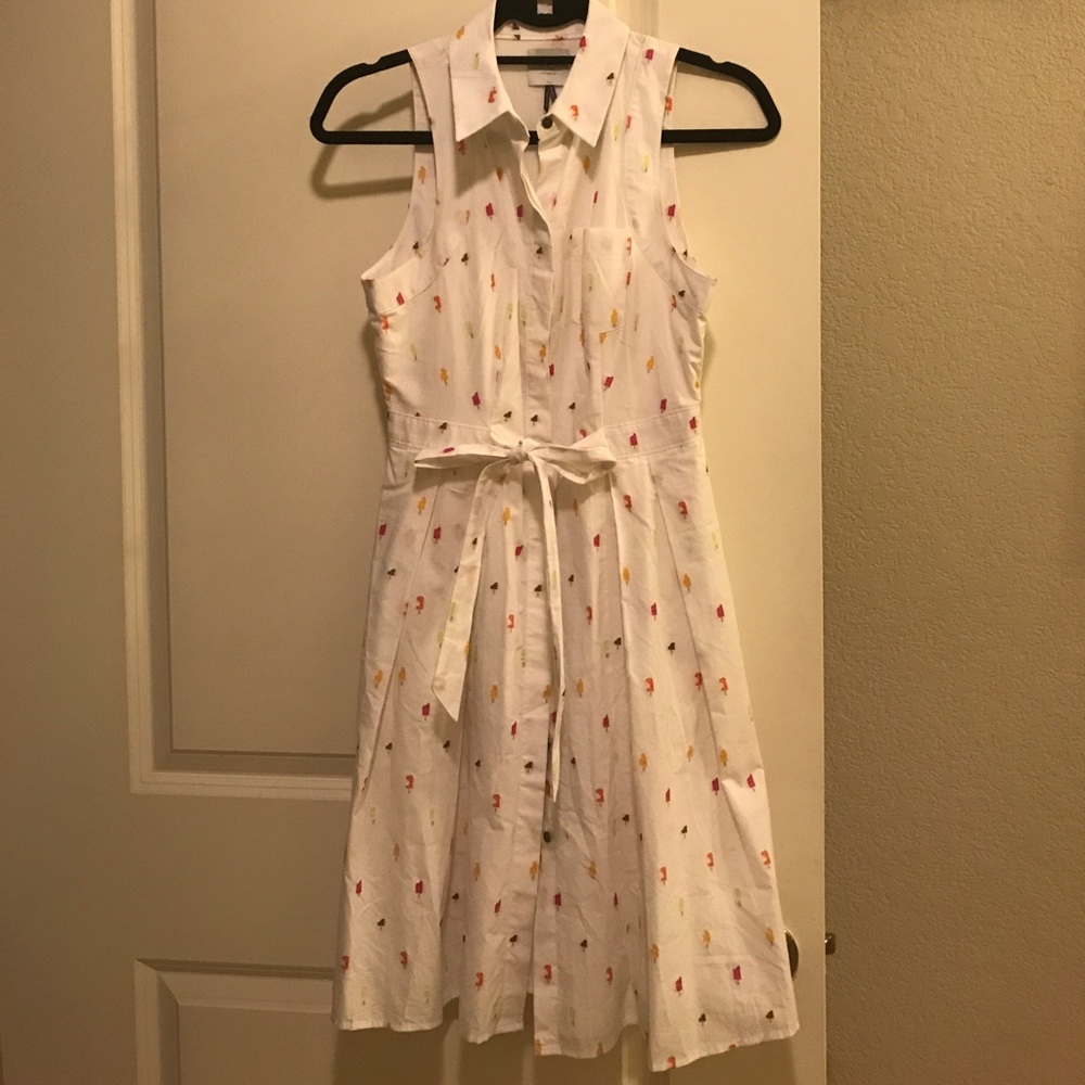Ice Cream Short Sleeve Button Up Tie Dress