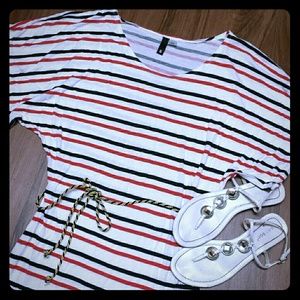 H&M nautical striped dolman sleeved mini dress med